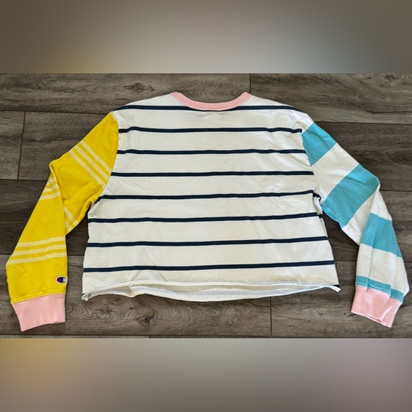 Womens 1X Champion Color Block Long Sleeve T-Shirt Embroidered Logo Multi Stripe - Picture 9 of 15